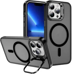 Apple iPhone 13 Pro Hoesje MagSafe Back Cover met Camera Stand Zwart afbeelding