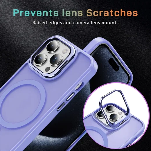 Apple iPhone 13 Pro Hoesje MagSafe Back Cover met Camera Stand Licht Paars afbeelding 5