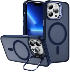 Apple iPhone 13 Pro Max Hoesje MagSafe Back Cover met Camera Stand Blauw afbeelding