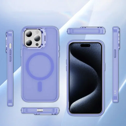 Apple iPhone 13 Pro Max Hoesje MagSafe Back Cover met Camera Stand Licht Paars afbeelding 8