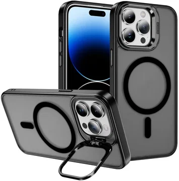 Apple iPhone 14 Pro Hoesje MagSafe Back Cover met Camera Stand Zwart