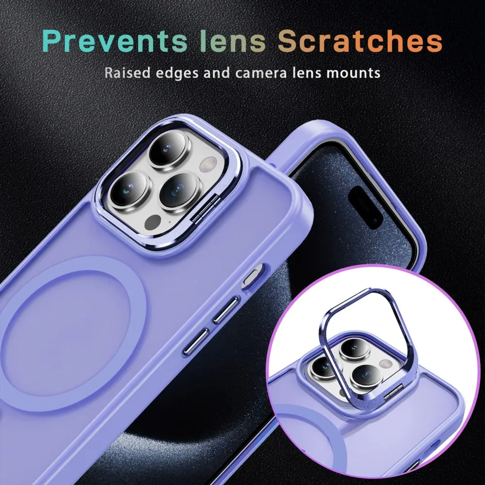 Apple iPhone 14 Pro Hoesje MagSafe Back Cover met Camera Stand Licht Paars afbeelding 5