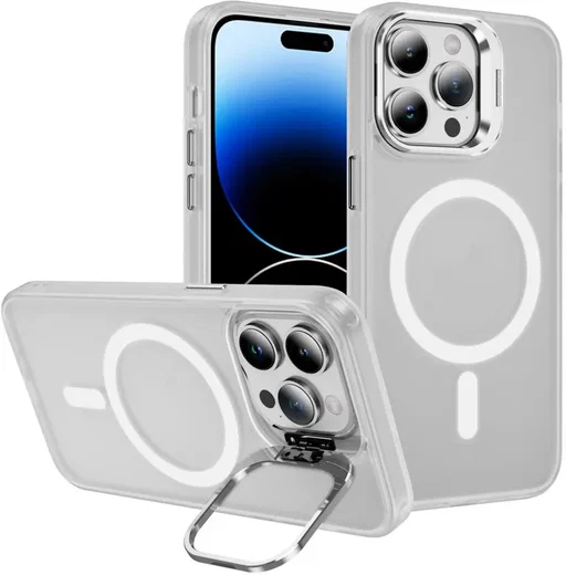 Apple iPhone 14 Pro Max Hoesje MagSafe Back Cover met Camera Stand Transparant afbeelding 1
