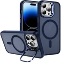 Apple iPhone 14 Pro Max Hoesje MagSafe Back Cover met Camera Stand Blauw