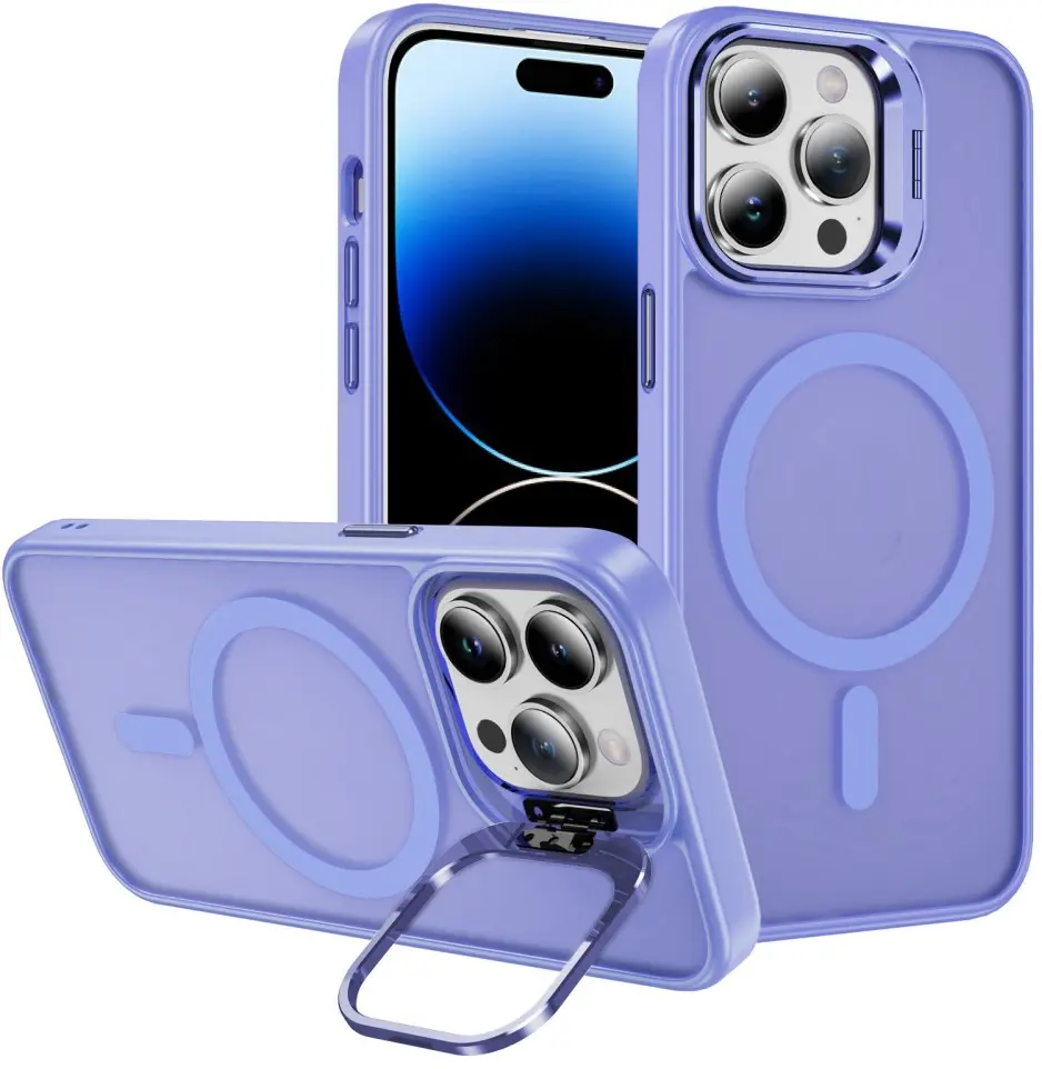Apple iPhone 14 Pro Max Hoesje MagSafe Back Cover met Camera Stand Licht Paars afbeelding 1