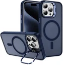 Apple iPhone 15 Pro Hoesje MagSafe Back Cover met Camera Stand Blauw