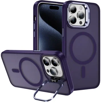 Apple iPhone 15 Pro Hoesje MagSafe Back Cover met Camera Stand Paars