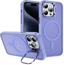 Apple iPhone 15 Pro Hoesje MagSafe Back Cover met Camera Stand Licht Paars