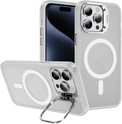Apple iPhone 15 Pro Max Hoesje MagSafe Back Cover met Camera Stand Transparant afbeelding