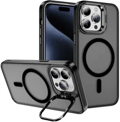 Apple iPhone 15 Pro Max Hoesje MagSafe Back Cover met Camera Stand Zwart afbeelding