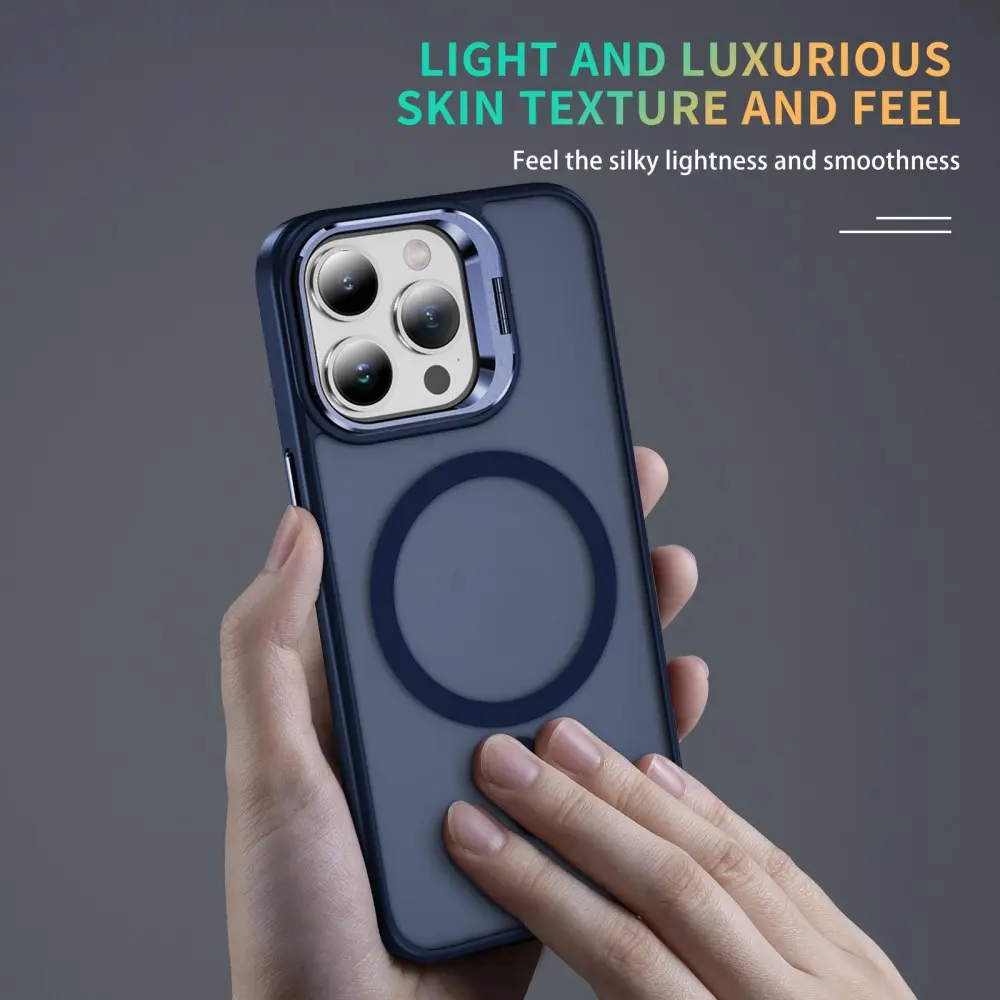 Apple iPhone 15 Pro Max Hoesje MagSafe Back Cover met Camera Stand Blauw afbeelding 7