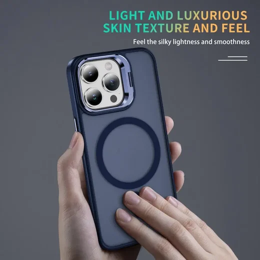 Apple iPhone 15 Pro Max Hoesje MagSafe Back Cover met Camera Stand Blauw afbeelding 7