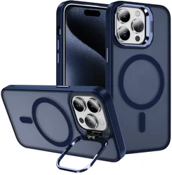 Apple iPhone 15 Pro Max Hoesje MagSafe Back Cover met Camera Stand Blauw afbeelding