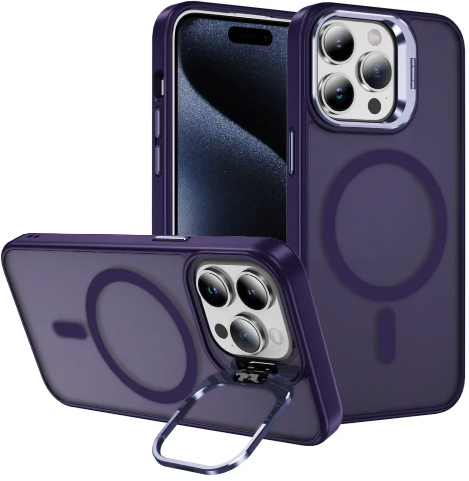 Apple iPhone 15 Pro Max Hoesje MagSafe Back Cover met Camera Stand Paars afbeelding 1