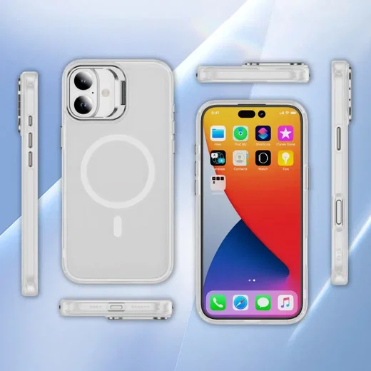 Apple iPhone 17 Hoesje MagSafe Back Cover met Camera Stand Transparant afbeelding 11