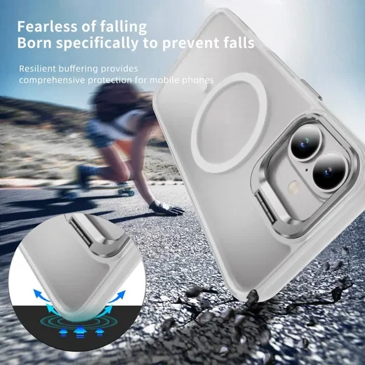 Apple iPhone 17 Hoesje MagSafe Back Cover met Camera Stand Transparant afbeelding 6
