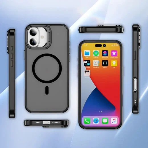 Apple iPhone 17 Hoesje MagSafe Back Cover met Camera Stand Zwart afbeelding 11