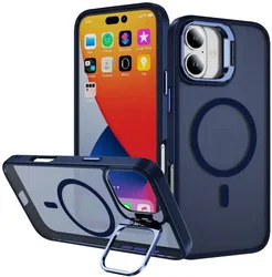 Apple iPhone 17 Hoesje MagSafe Back Cover met Camera Stand Blauw afbeelding