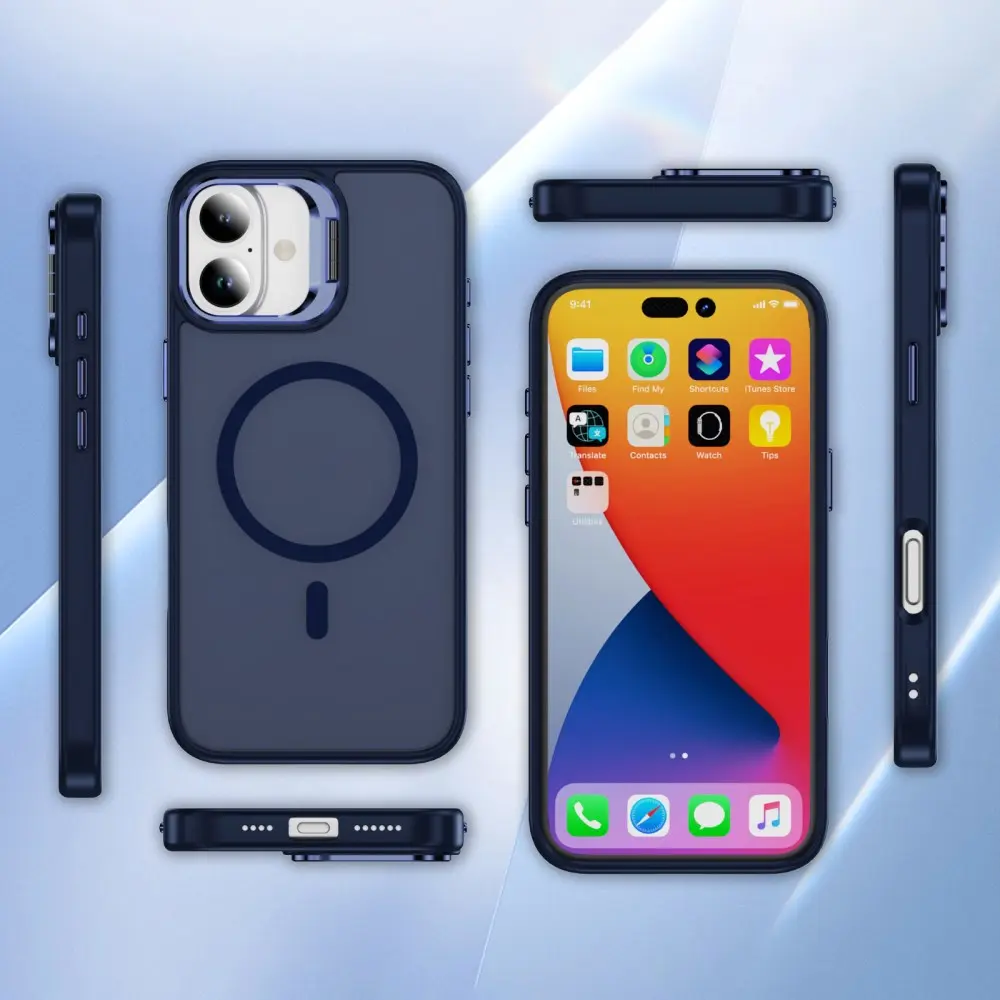 Apple iPhone 17 Hoesje MagSafe Back Cover met Camera Stand Blauw afbeelding 11