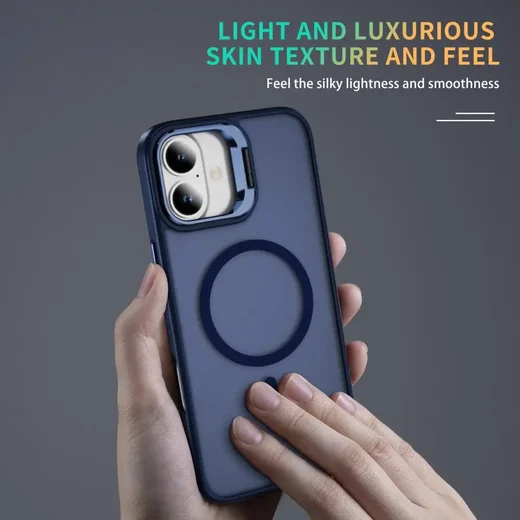 Apple iPhone 17 Hoesje MagSafe Back Cover met Camera Stand Blauw afbeelding 10