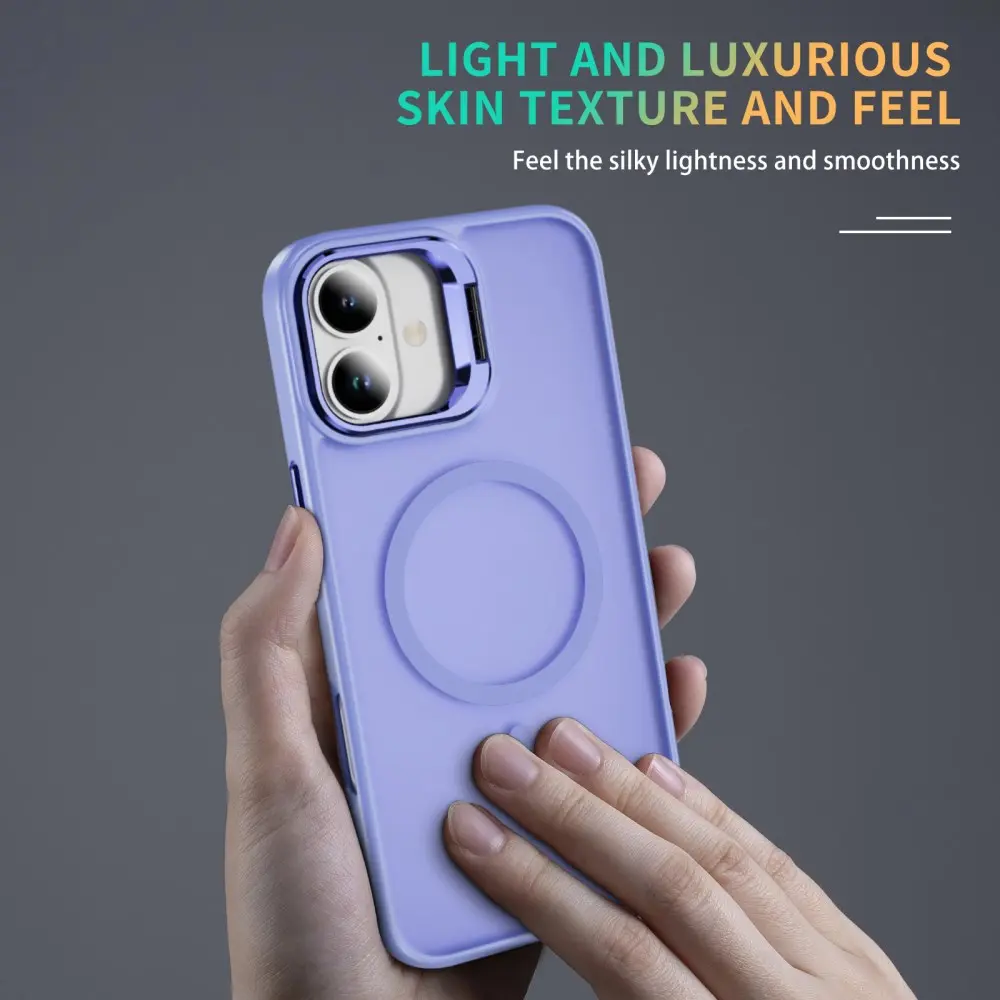 Apple iPhone 17 Hoesje MagSafe Back Cover met Camera Stand Licht Paars afbeelding 9