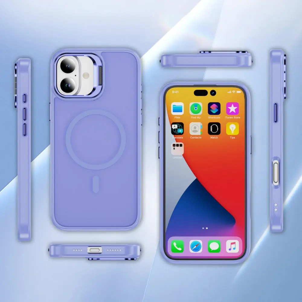 Apple iPhone 17 Hoesje MagSafe Back Cover met Camera Stand Licht Paars afbeelding 10