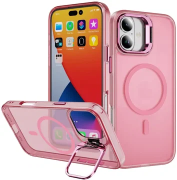 Apple iPhone 17 Hoesje MagSafe Back Cover met Camera Stand Roze