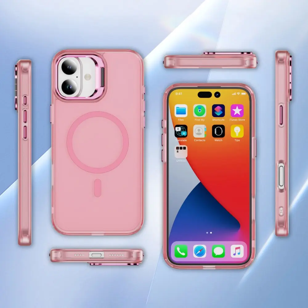 Apple iPhone 17 Hoesje MagSafe Back Cover met Camera Stand Roze afbeelding 10