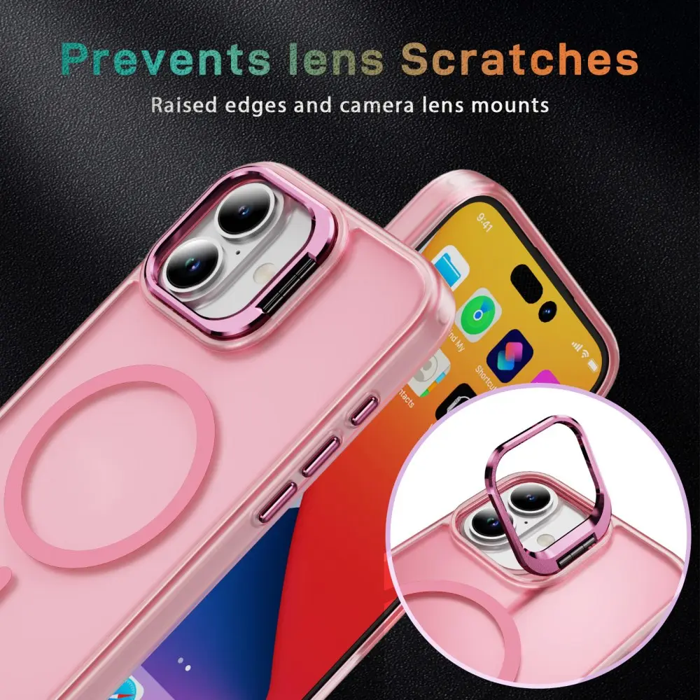 Apple iPhone 17 Hoesje MagSafe Back Cover met Camera Stand Roze afbeelding 6