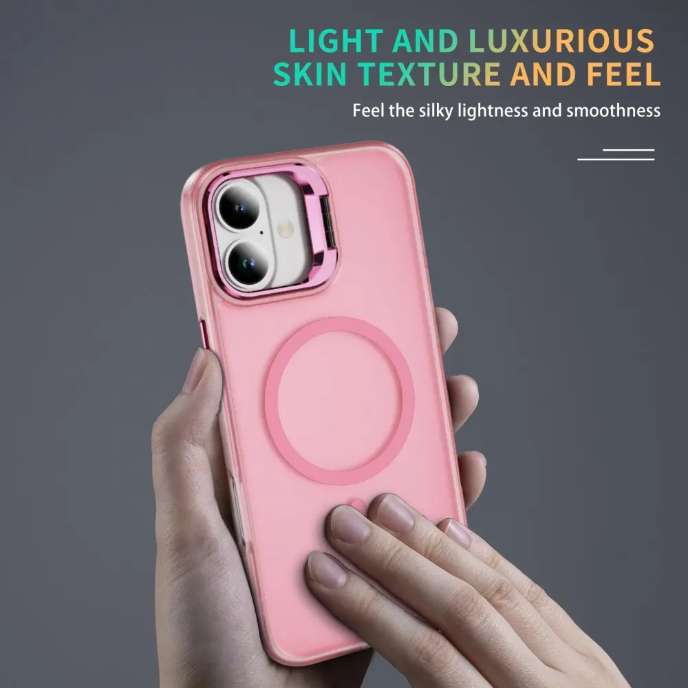 Apple iPhone 17 Hoesje MagSafe Back Cover met Camera Stand Roze afbeelding 9