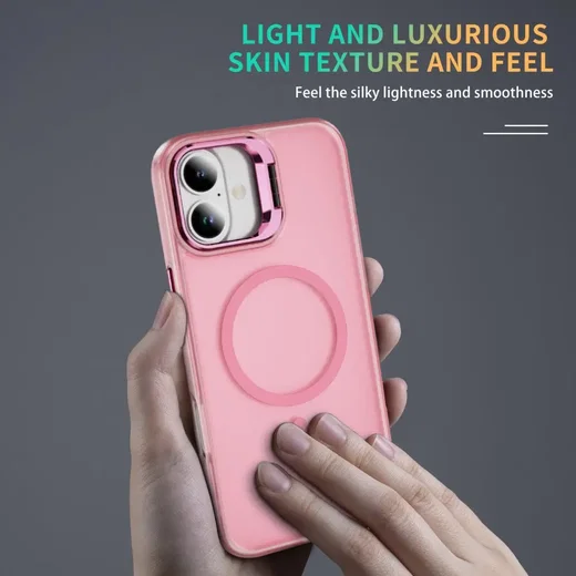 Apple iPhone 17 Hoesje MagSafe Back Cover met Camera Stand Roze afbeelding 9