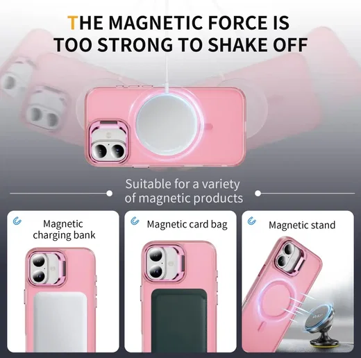 Apple iPhone 17 Hoesje MagSafe Back Cover met Camera Stand Roze afbeelding 8