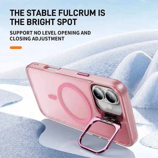 Apple iPhone 17 Hoesje MagSafe Back Cover met Camera Stand Roze afbeelding 2