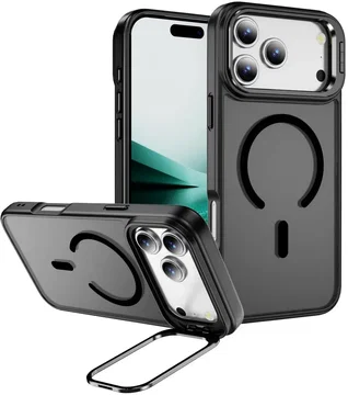 Apple iPhone 17 Pro Hoesje MagSafe Back Cover met Camera Stand Zwart