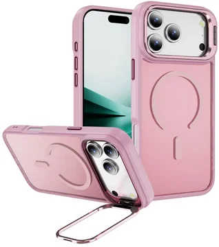 Apple iPhone 17 Pro Hoesje MagSafe Back Cover met Camera Stand Roze