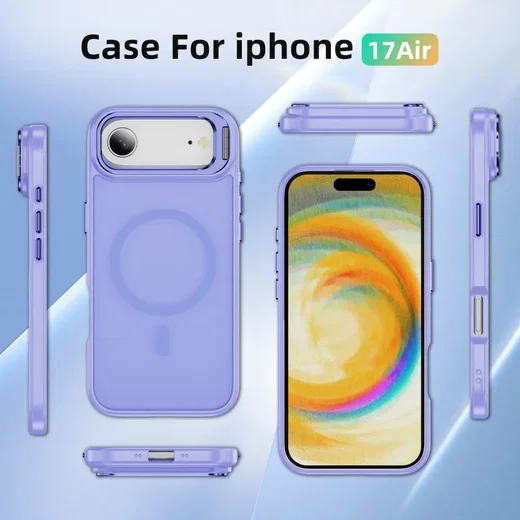 Apple iPhone Air Hoesje MagSafe Back Cover met Camera Stand Licht Paars afbeelding 10