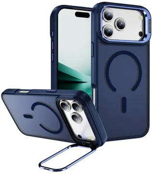 Apple iPhone 17 Pro Max Hoesje MagSafe Back Cover met Camera Stand Blauw