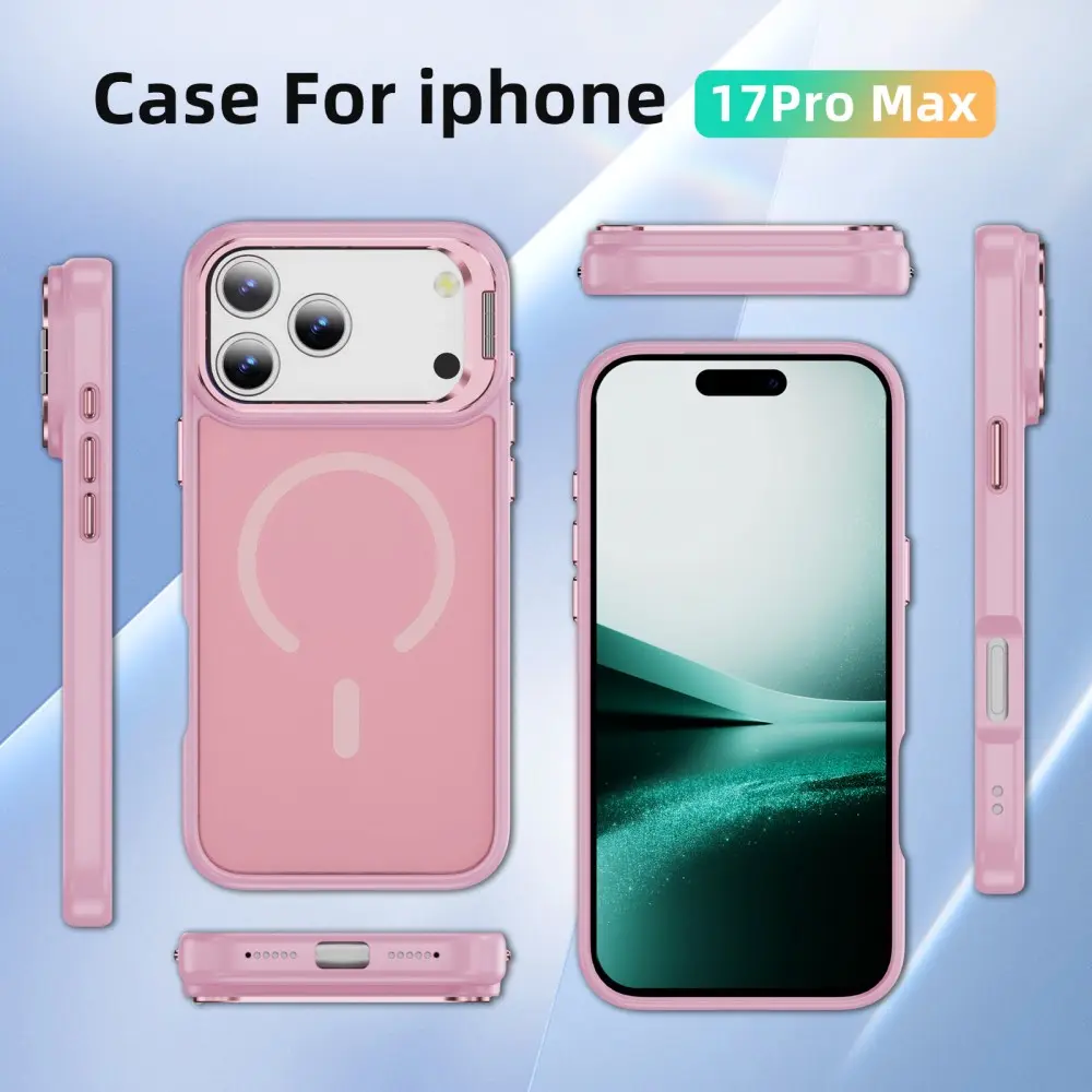 Apple iPhone 17 Pro Max Hoesje MagSafe Back Cover met Camera Stand Roze afbeelding 10