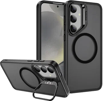 Samsung Galaxy S24 Hoesje MagSafe Back Cover met Camera Stand Zwart