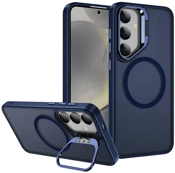 Samsung Galaxy S24 Hoesje MagSafe Back Cover met Camera Stand Blauw