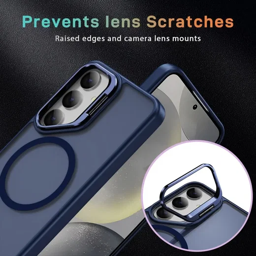 Samsung Galaxy S24 Hoesje MagSafe Back Cover met Camera Stand Blauw afbeelding 6