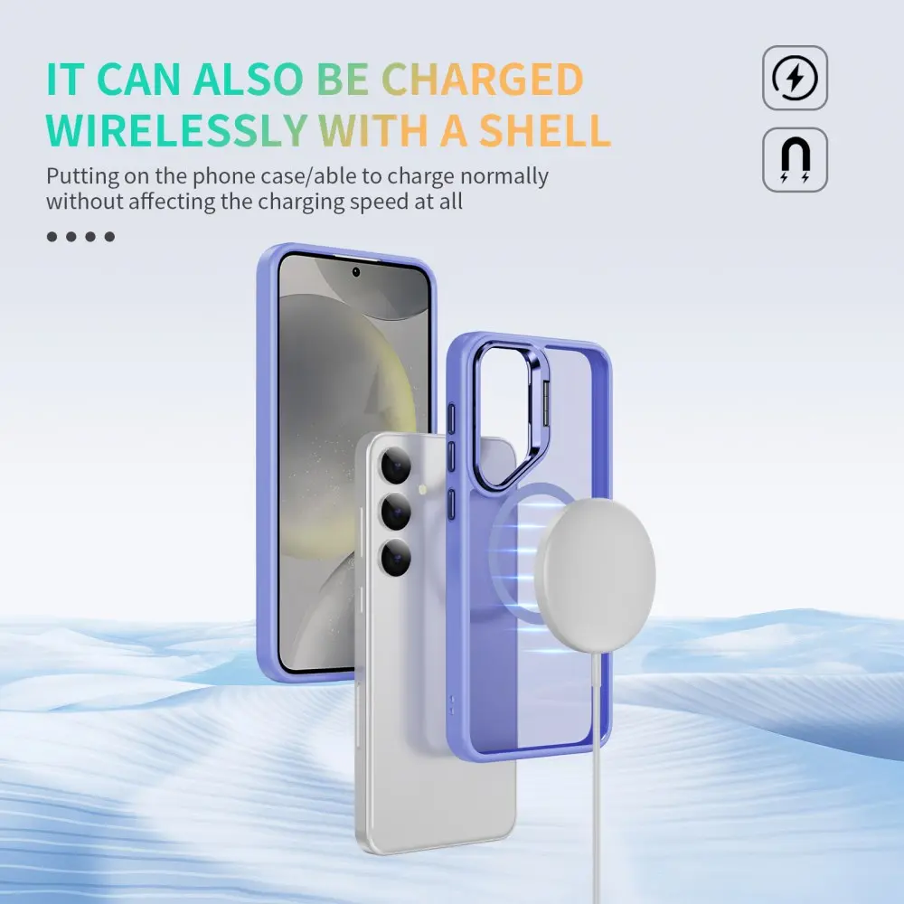 Samsung Galaxy S24 Hoesje MagSafe Back Cover met Camera Stand Licht Paars afbeelding 8