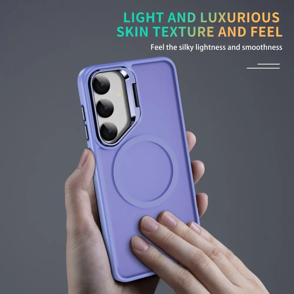 Samsung Galaxy S24 Hoesje MagSafe Back Cover met Camera Stand Licht Paars afbeelding 9