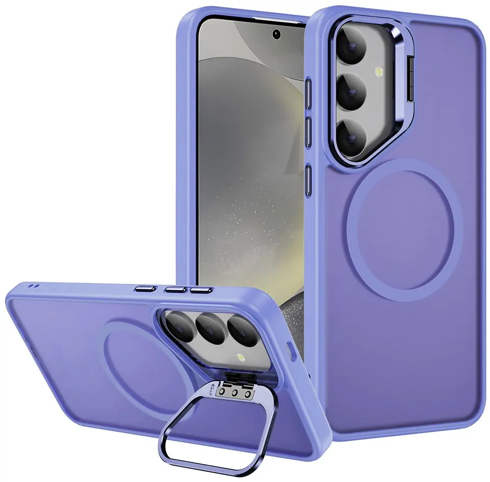Samsung Galaxy S24 Hoesje MagSafe Back Cover met Camera Stand Licht Paars afbeelding 1
