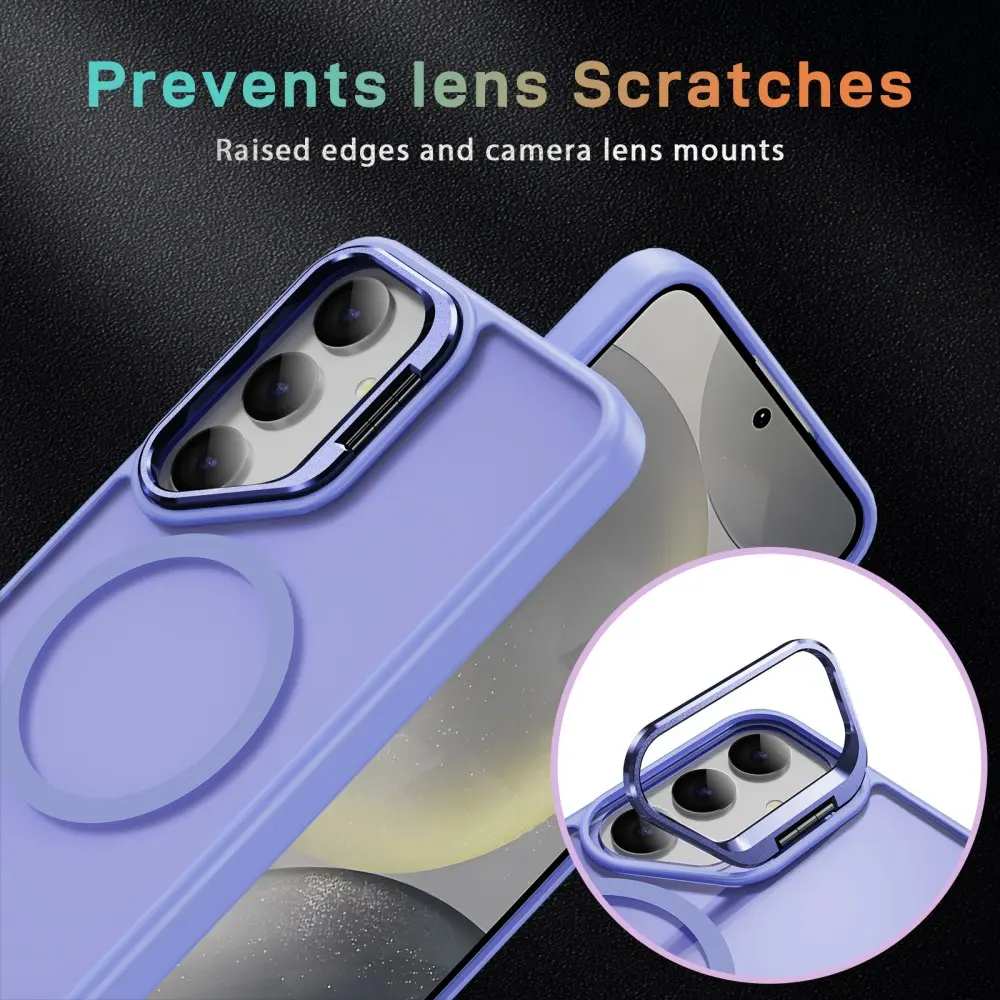 Samsung Galaxy S24 Hoesje MagSafe Back Cover met Camera Stand Licht Paars afbeelding 6