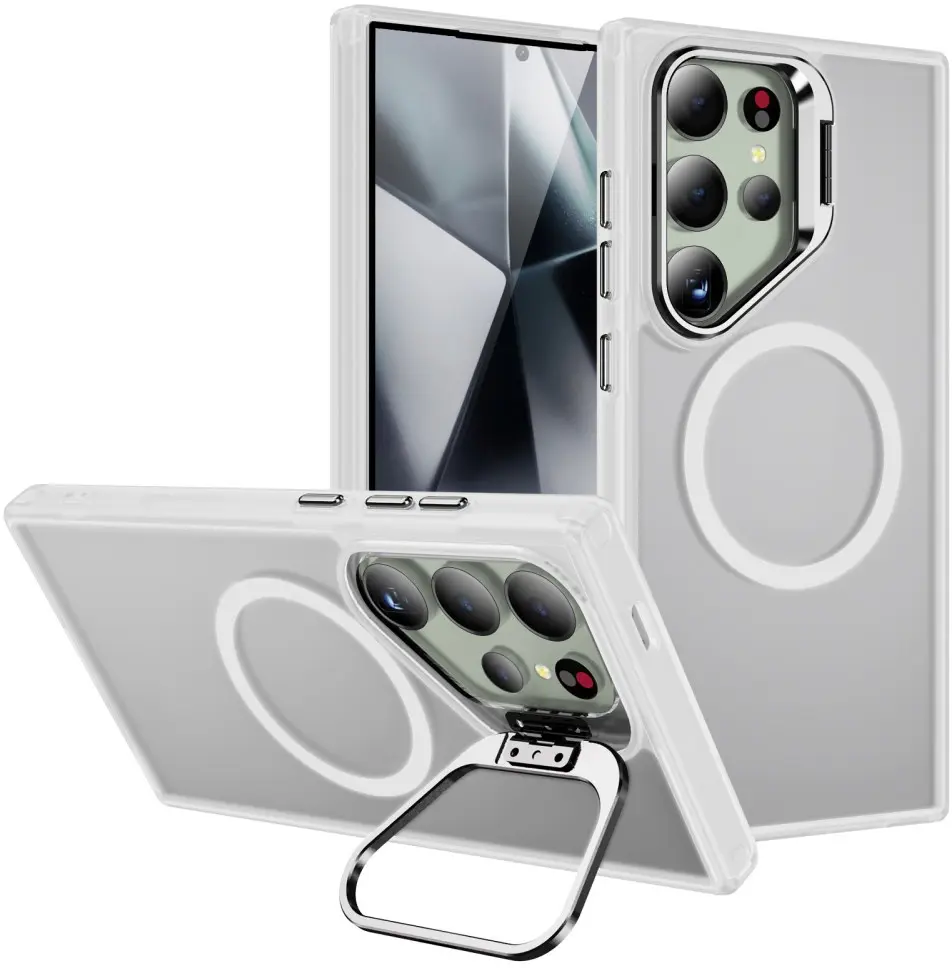 Samsung Galaxy S24 Ultra Hoesje MagSafe Back Cover met Camera Stand Transparant afbeelding 1