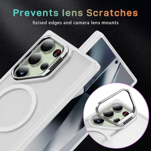 Samsung Galaxy S24 Ultra Hoesje MagSafe Back Cover met Camera Stand Transparant afbeelding 6