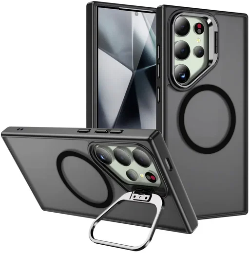 Samsung Galaxy S24 Ultra Hoesje MagSafe Back Cover met Camera Stand Zwart afbeelding 1