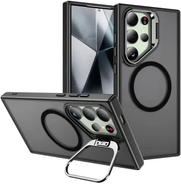Samsung Galaxy S24 Ultra Hoesje MagSafe Back Cover met Camera Stand Zwart