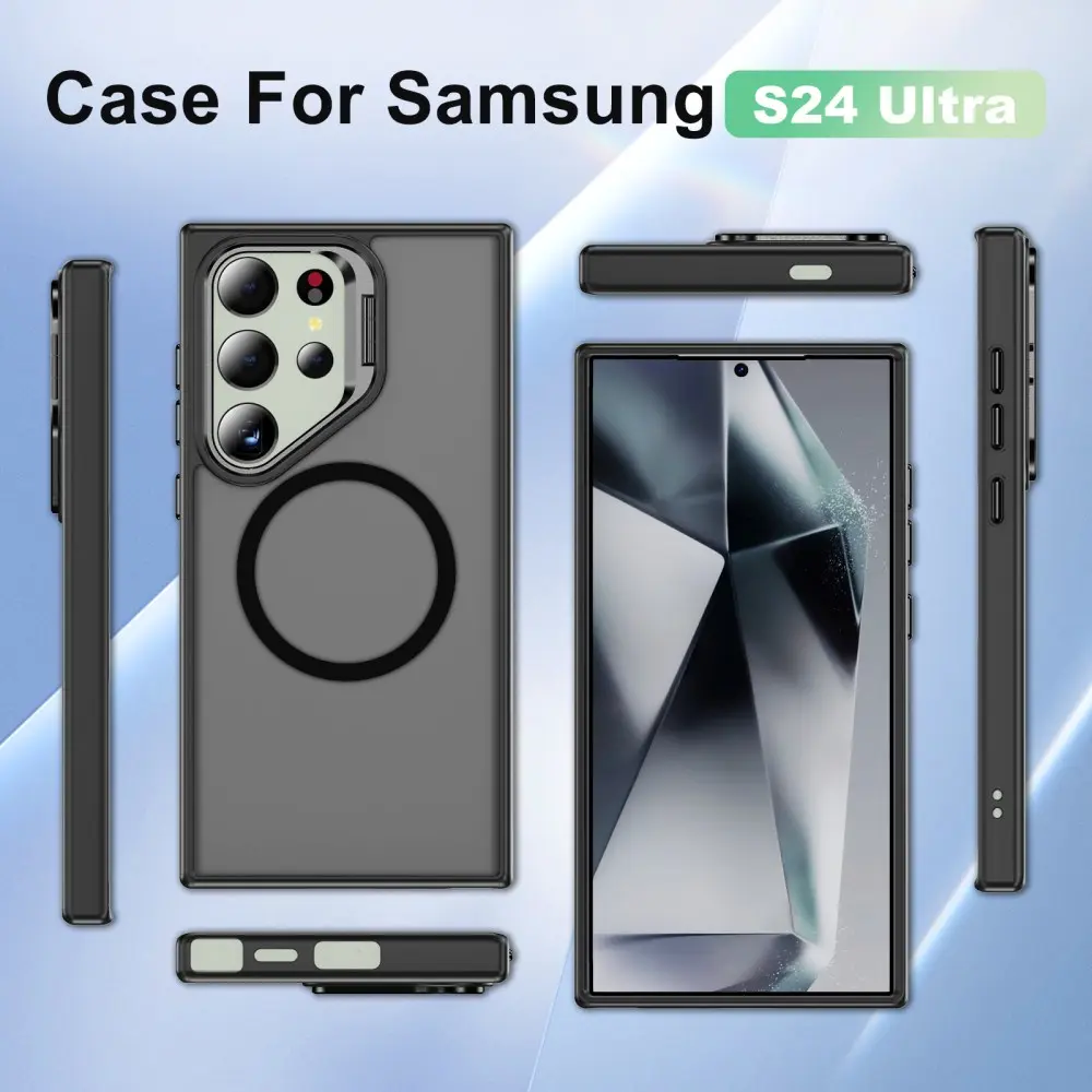 Samsung Galaxy S24 Ultra Hoesje MagSafe Back Cover met Camera Stand Zwart afbeelding 9